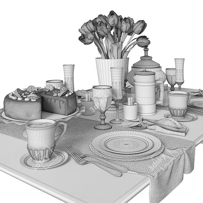 Tulip-inspired Table Setting 3D model image 3