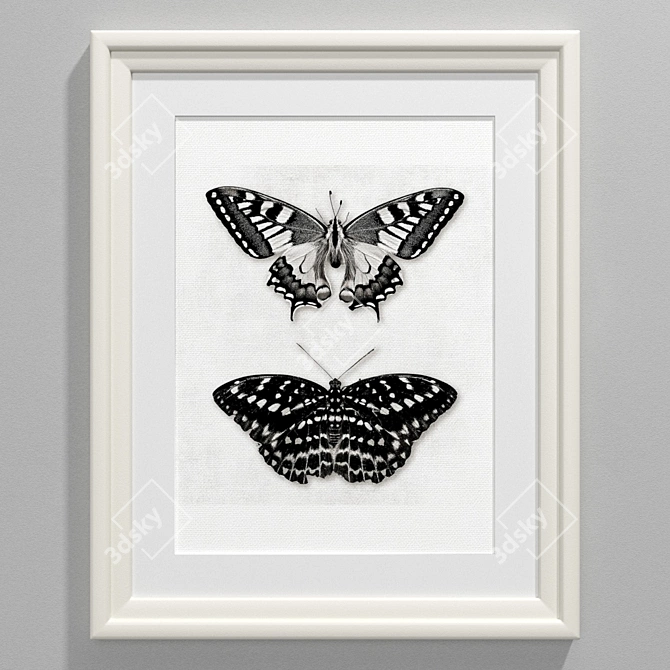 Modern Black and White Butterfly Art 3D model image 3