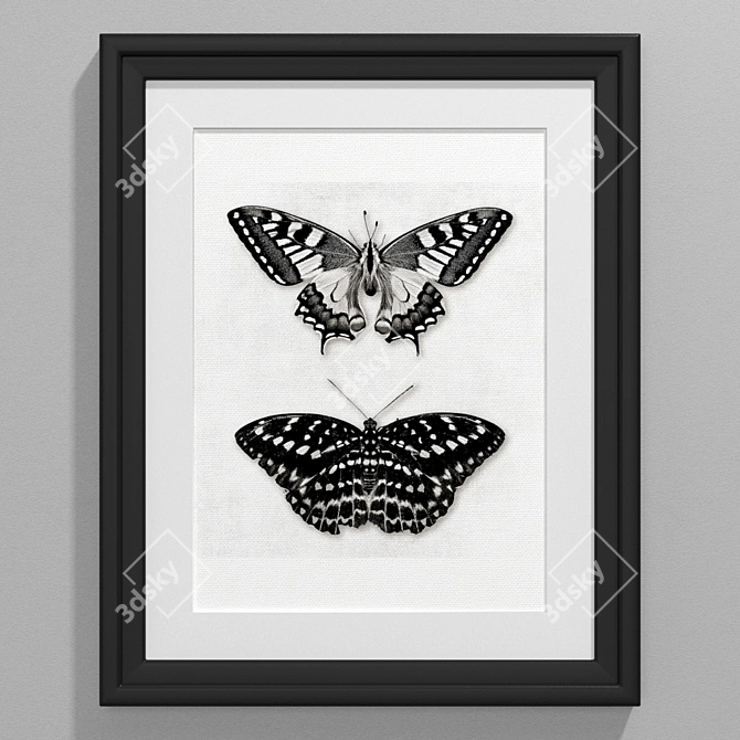 Modern Black and White Butterfly Art 3D model image 1