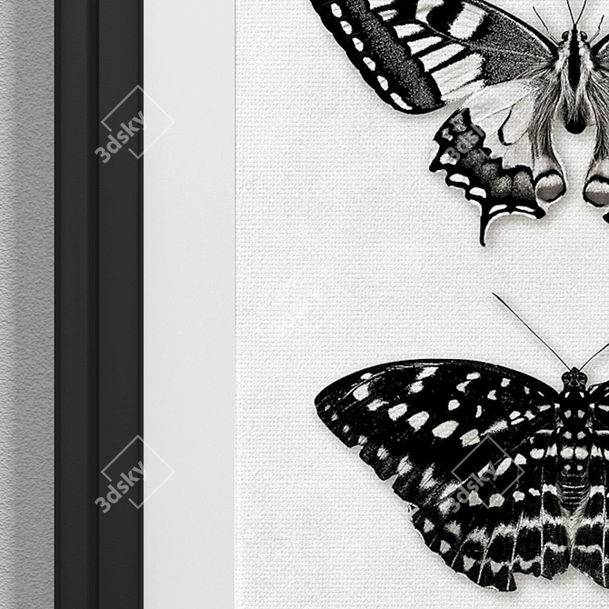 Modern Black and White Butterfly Art 3D model image 2