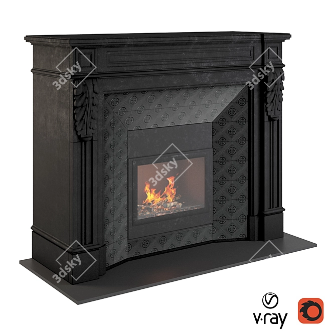 Sleek Black Fireplace: Elegant and Functional 3D model image 1