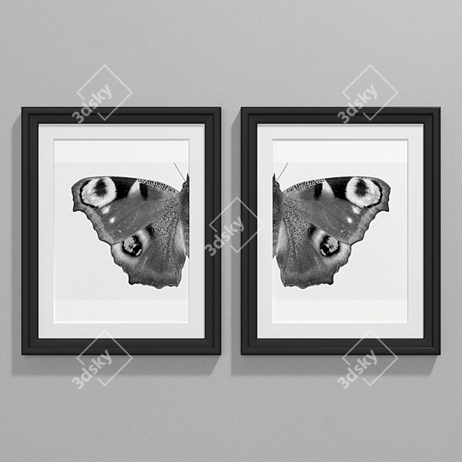 Elegant Monochrome Butterfly Art 3D model image 2