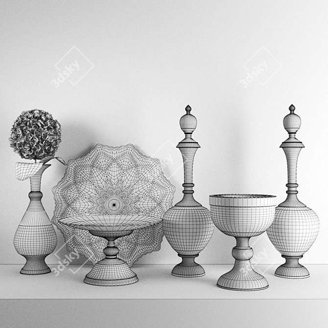 Persian Handcraft Vases & Plate 3D model image 3