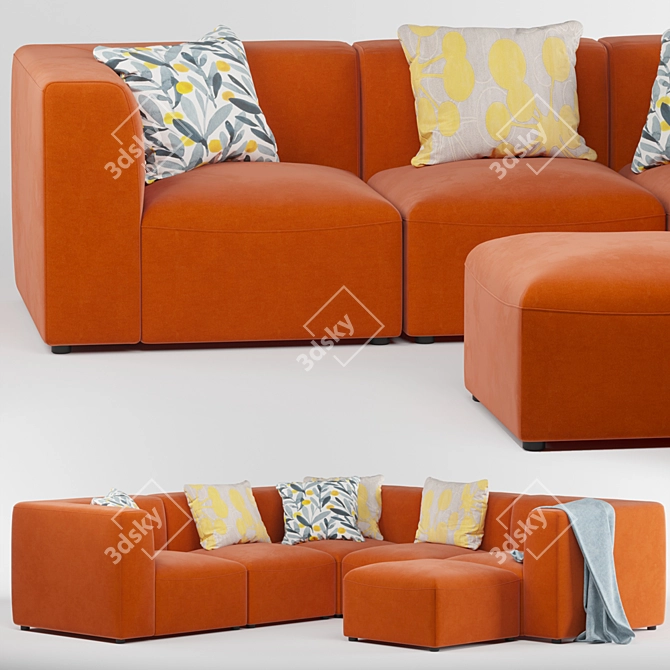 Juno Flame Orange Velvet Modular Sofa 3D model image 1