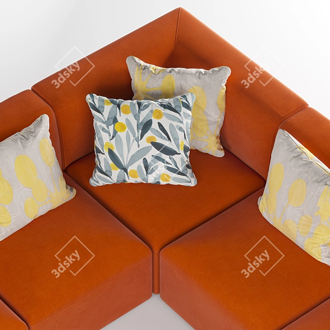 Juno Flame Orange Velvet Modular Sofa 3D model image 2