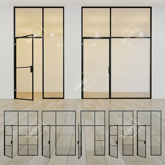 Title: Elegant Glass Swing Door Partition 3D model image 1