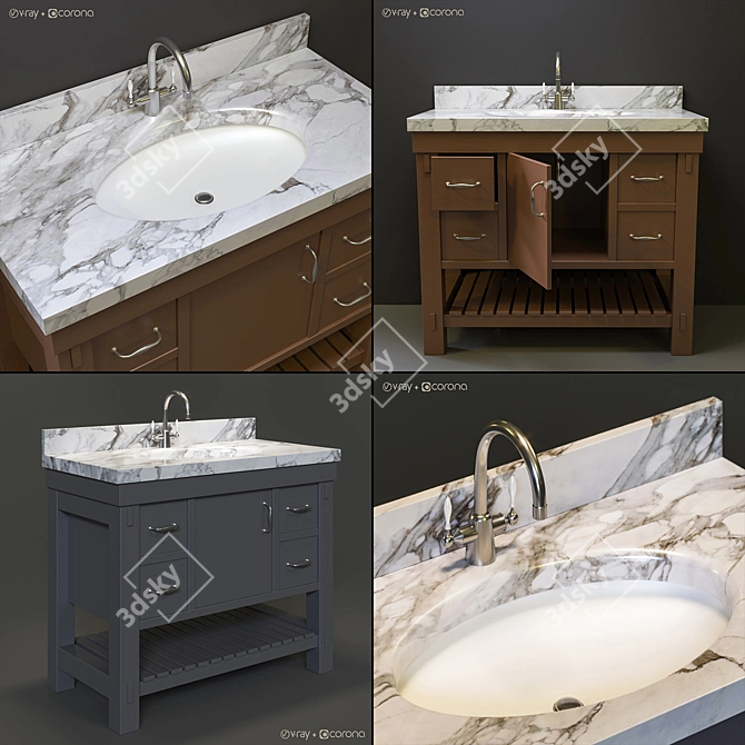 Elegant Classic Bathroom Vanity 3D model image 2