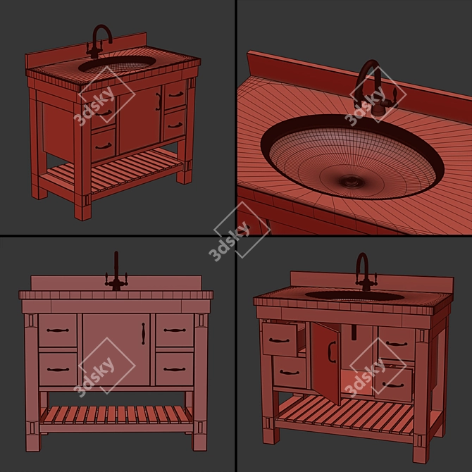 Elegant Classic Bathroom Vanity 3D model image 3