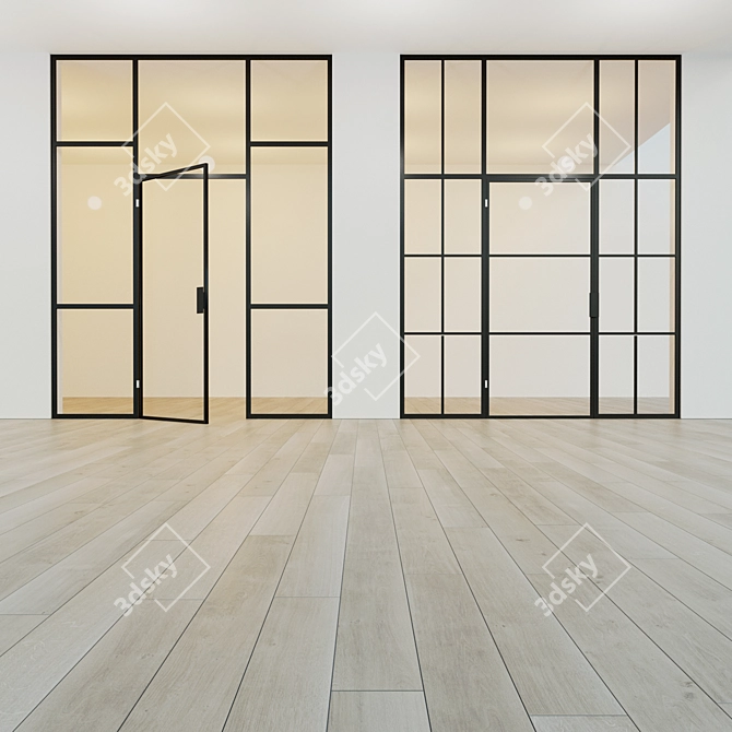 Sleek Glass Partition with Swing Door 3D model image 3