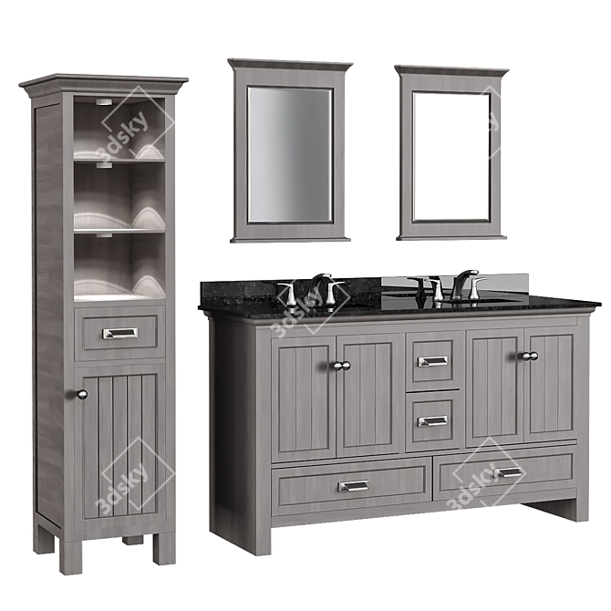 Modern Grey Shell Bathroom Cabinet 3D model image 1