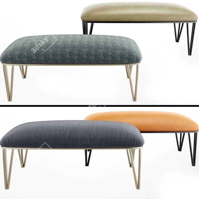 Sleek Metal Upholstered Bench 3D model image 1