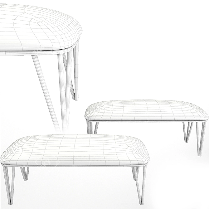 Sleek Metal Upholstered Bench 3D model image 2
