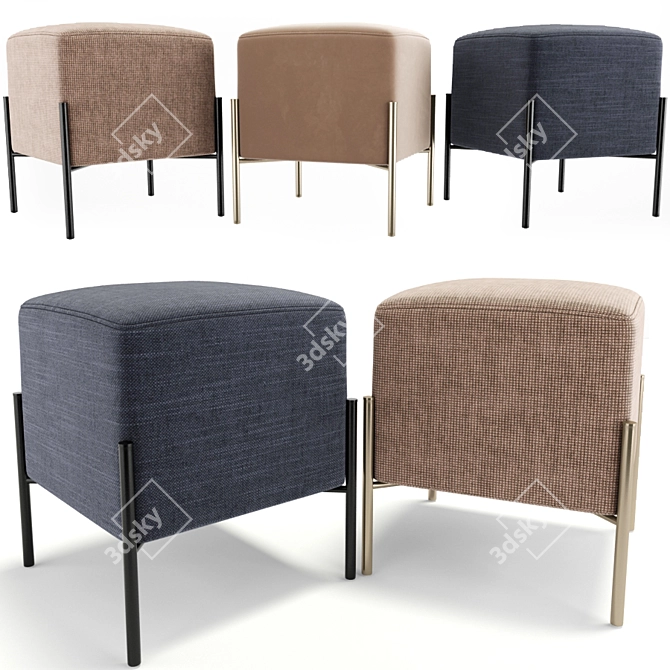 Modern Square Black Velvet Ottoman 3D model image 1