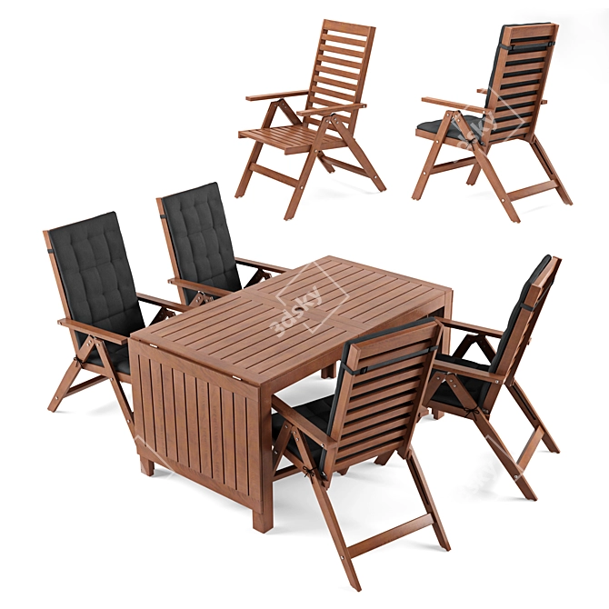 Outdoor Dining Set: Ikea ÄPPLARÖ Table + 4 Chairs 3D model image 2