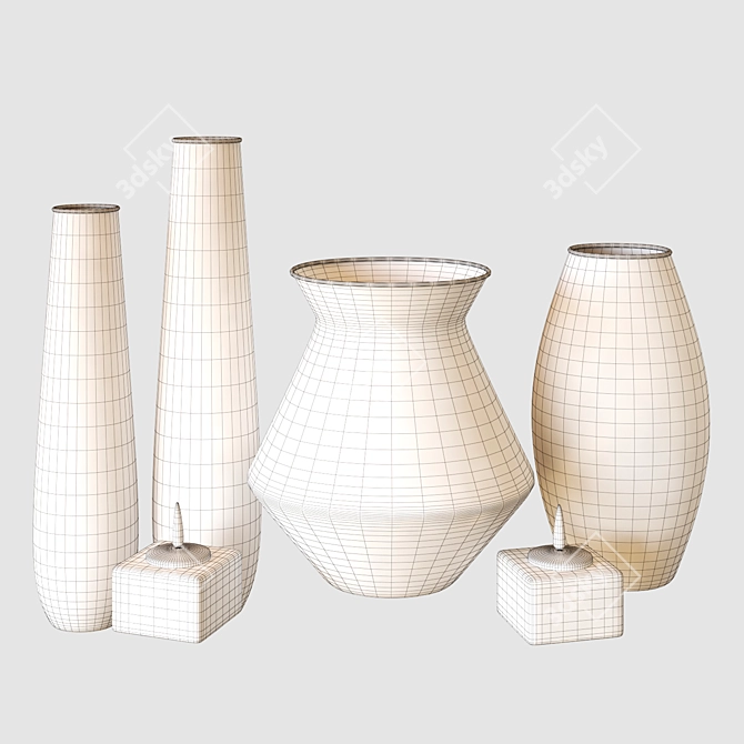 Ethnic Wood Vases: 3D Model 3D model image 3