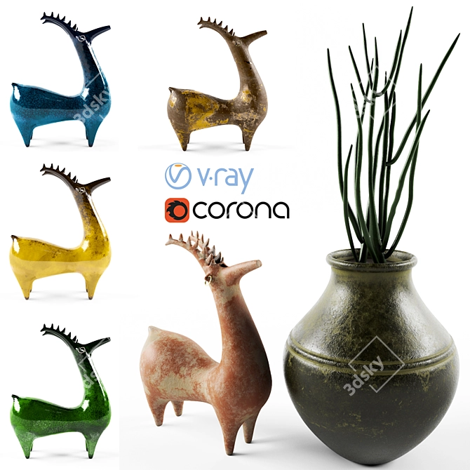 Elegant Deer Pottery Vase 3D model image 1