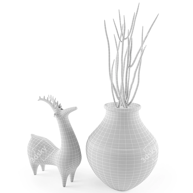 Elegant Deer Pottery Vase 3D model image 2