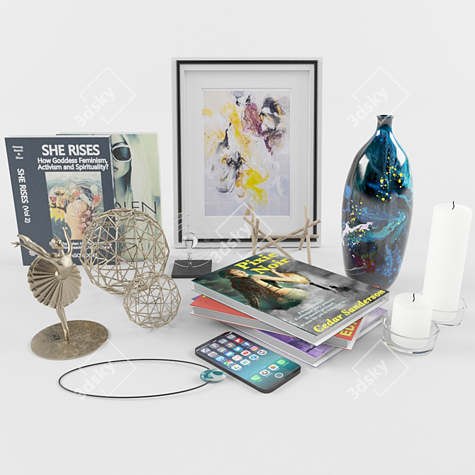 Elegant Decor Set: Vases, Frame, Books, Candle 3D model image 1