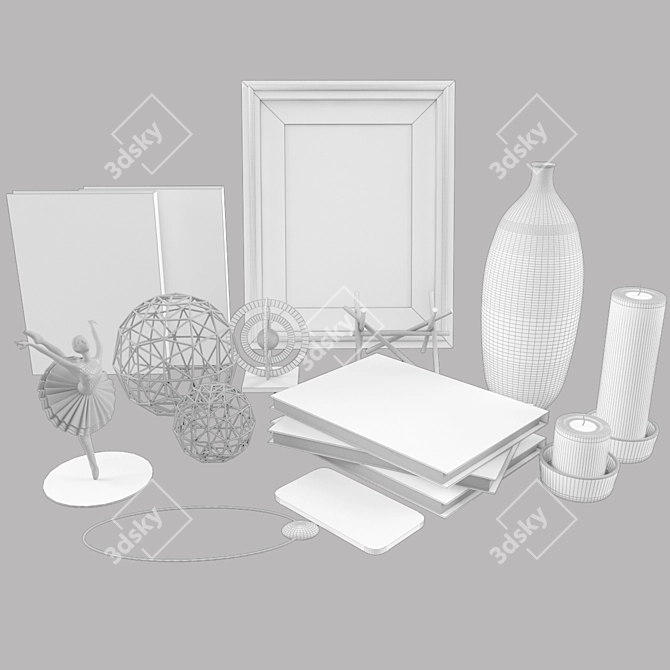 Elegant Decor Set: Vases, Frame, Books, Candle 3D model image 3