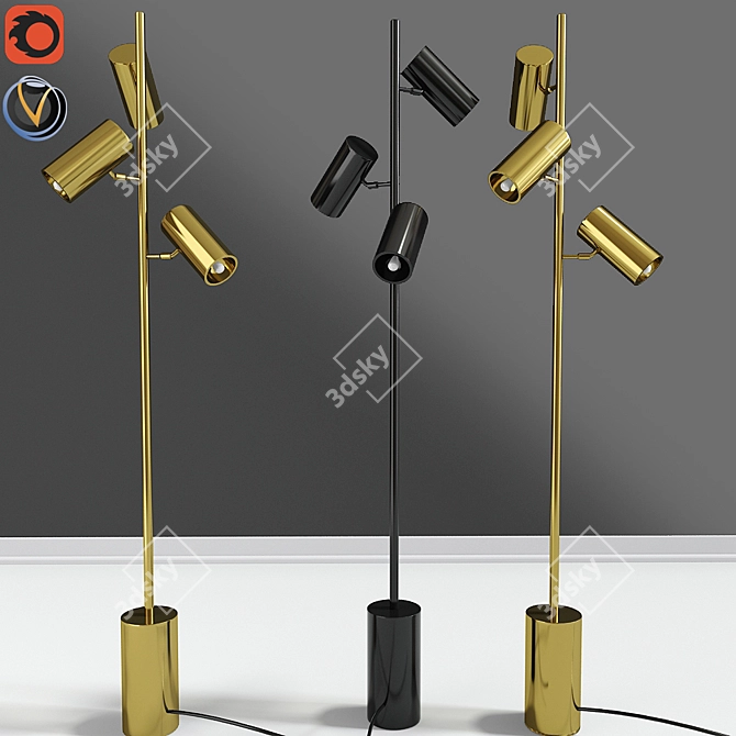 Tri-Light Floor Lamp 3D model image 1