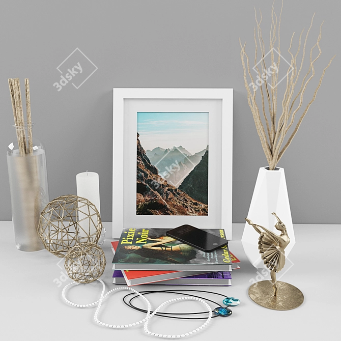 Elegant Decor Set: Vases, Frame, Books, Candle 3D model image 1