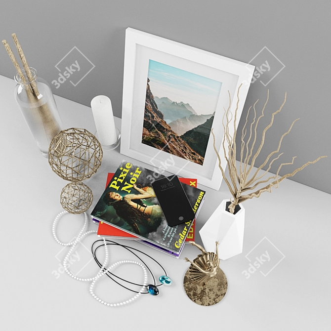 Elegant Decor Set: Vases, Frame, Books, Candle 3D model image 2