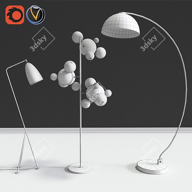 Contemporary Floor Lamp Set 3D model image 2