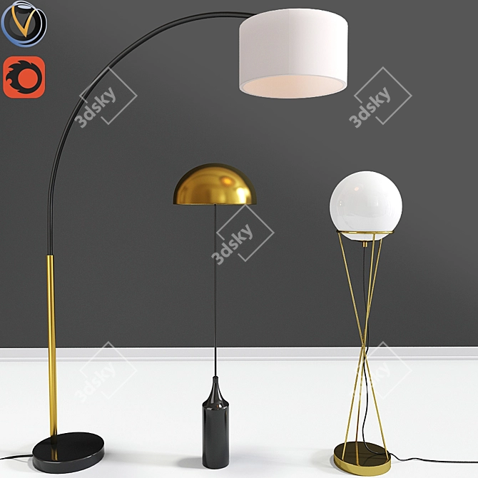 Contemporary Floor Lamps Set 3D model image 1