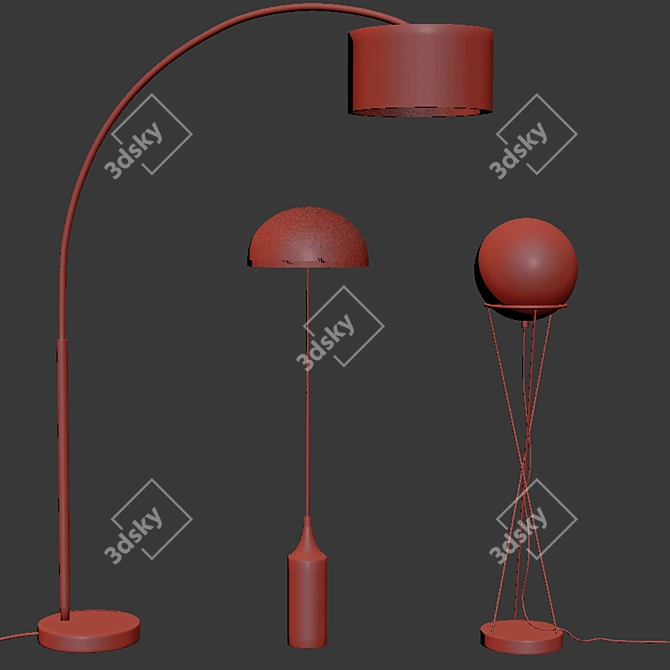 Contemporary Floor Lamps Set 3D model image 2