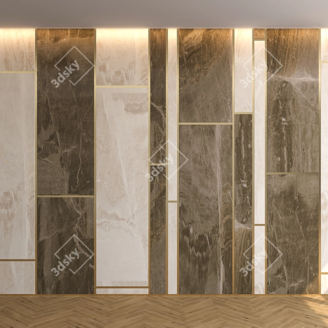 Luxury Marble 3D Wall Panel with Parquet 3D model image 1