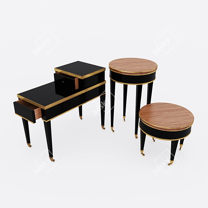 Modern Beech Wood Side Table with Drawers 3D model image 1