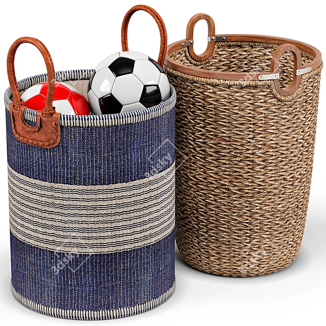 Handwoven Seagrass Baskets: Huntington Collection 3D model image 1