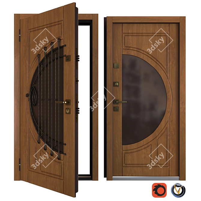 Elegant Harp Metal Entrance Door 3D model image 1