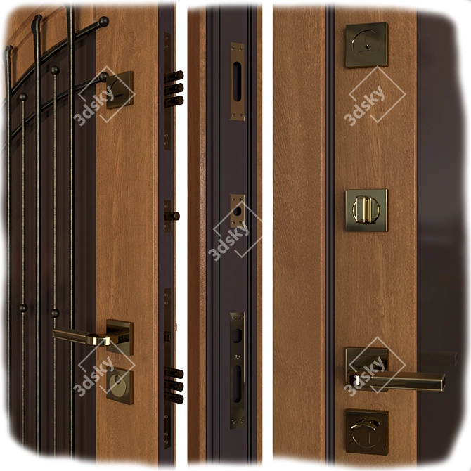 Elegant Harp Metal Entrance Door 3D model image 2