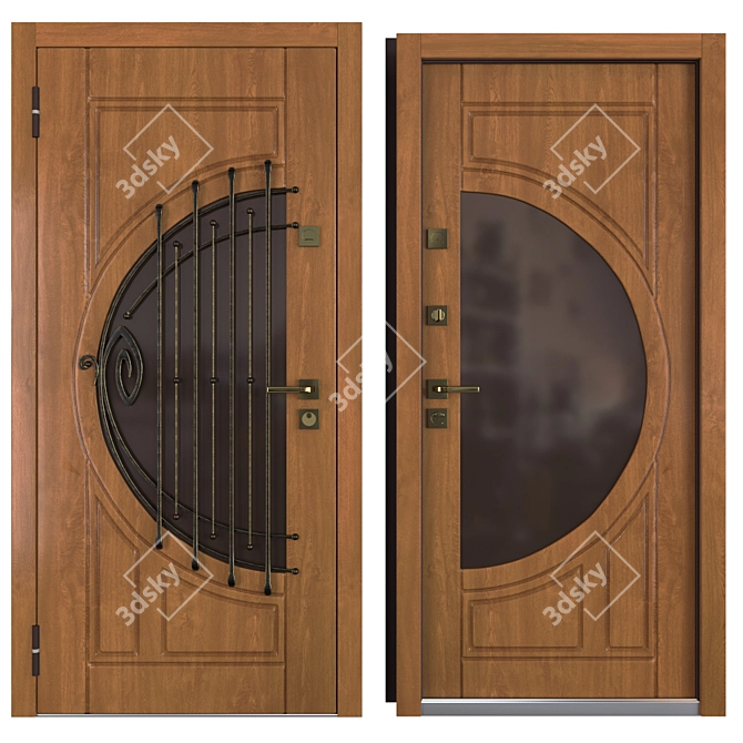 Elegant Harp Metal Entrance Door 3D model image 3