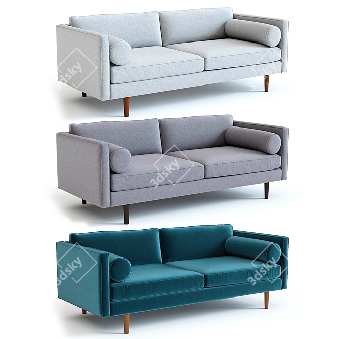 West Elm Monroe Mid-Century Sofa: High-Detail 3D Model 3D model image 2