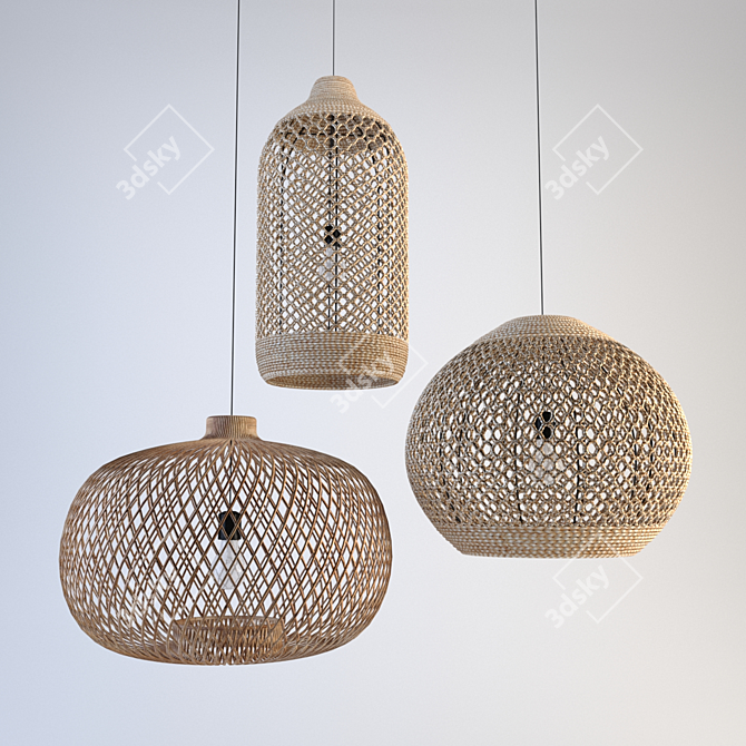 Coastal Rope and Rattan Lampshades 3D model image 1