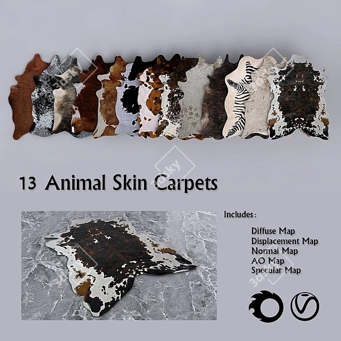 13 Animal Skin Carpets: Vray, Corona, FBX 3D model image 1