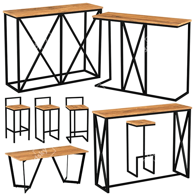 Metalwood Bar Furniture Set | Stylish and Sturdy 3D model image 1