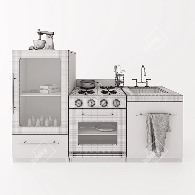 Gourmet Wooden Kitchen Set 3D model image 3