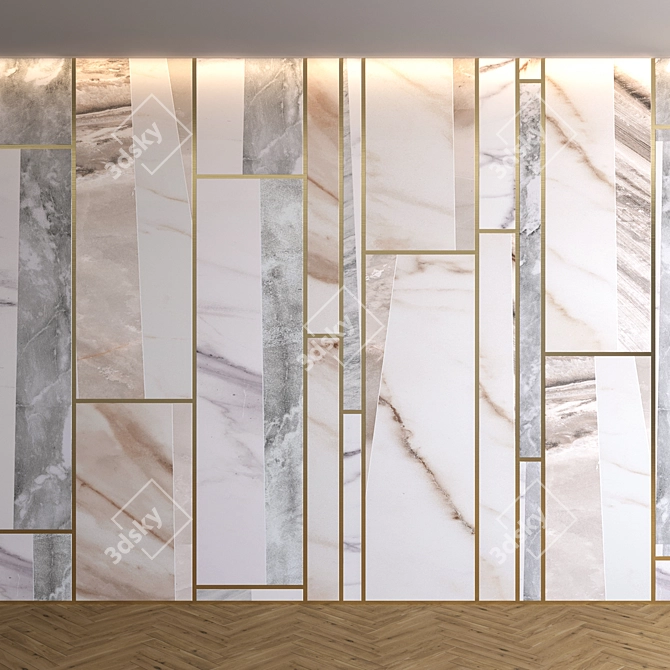Luxury Marble Panel with Parquet Inlay 3D model image 1