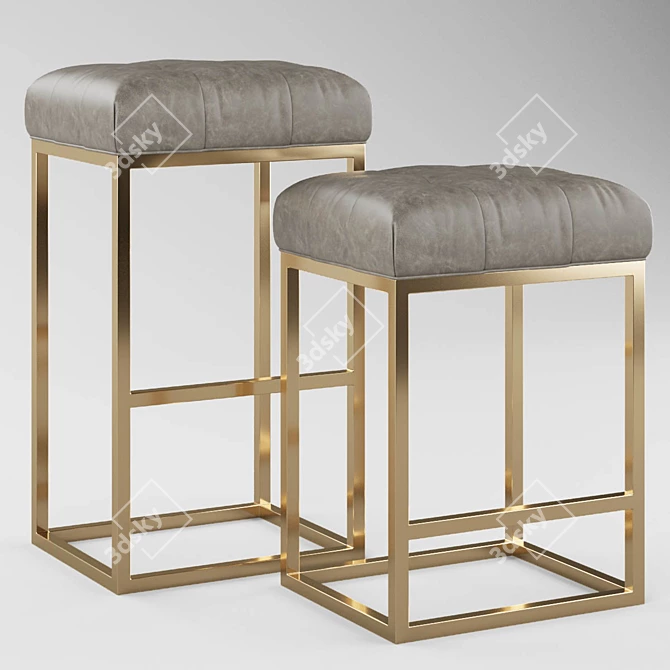 Elegant Reese Tufted Leather Stool 3D model image 1