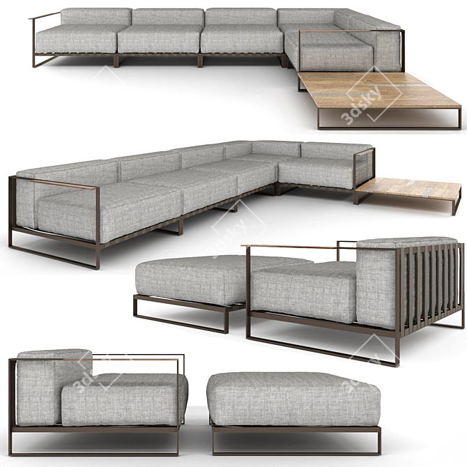Casilda Outdoor Sofa Set: Sofa, Armchair & Coffee Table 3D model image 1
