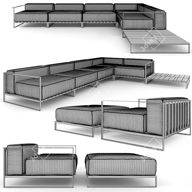 Casilda Outdoor Sofa Set: Sofa, Armchair & Coffee Table 3D model image 2