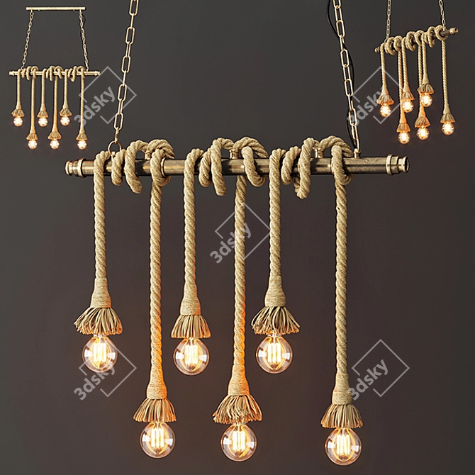 Industrial Loft Pendant Lamp (6 Edison Bulbs) 3D model image 2