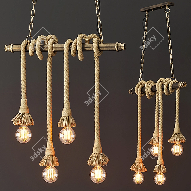 Industrial Loft Pendant Light (4 Edison Bulbs) 3D model image 1