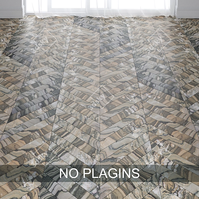 Linear Beige Marble Tiles: Chevron & Herringbone 3D model image 2