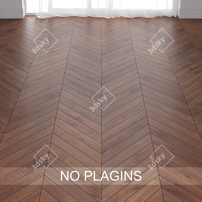 Walnut Wood Parquet Tiles: Chevron & Herringbone 3D model image 2