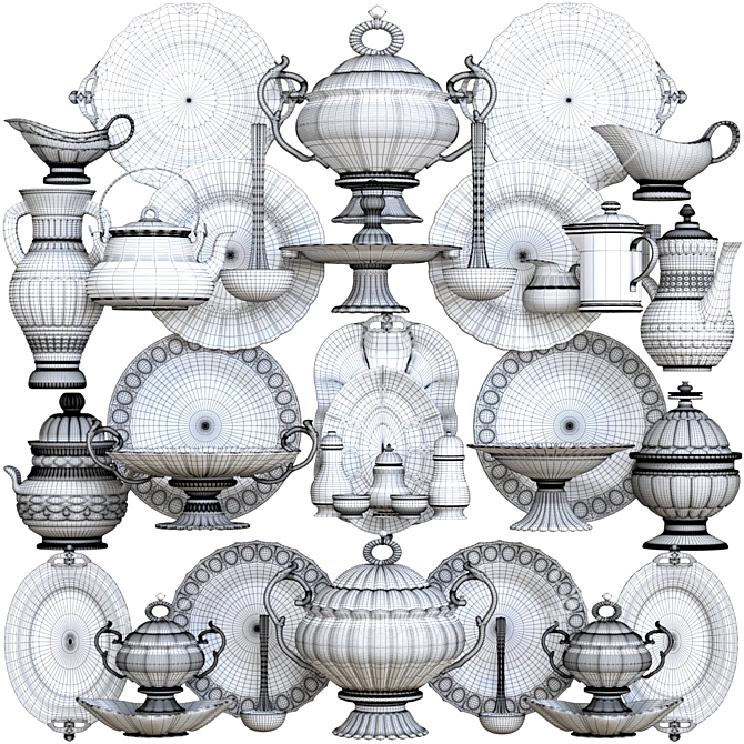 Elegant White Porcelain Tableware 3D model image 2