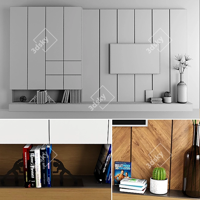 Modern TV Wall Decor 3D model image 2